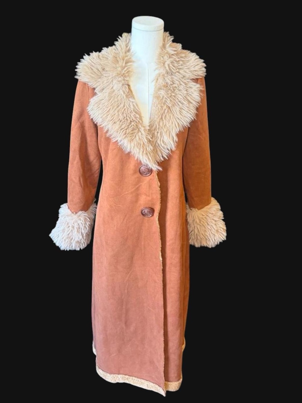 Vintage 70s Style Faux Shearling Teddy Coat | Size M